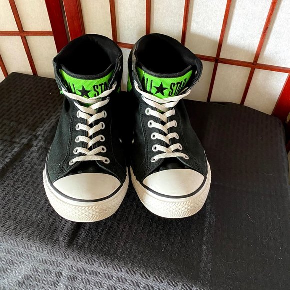 black and neon green converse
